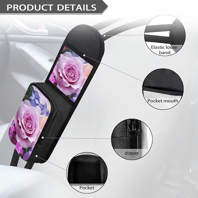 3D Rose Flower Auto Seat Storage Bag Multi-Pocket Seat Side Organizer Multifunctional Car Seat Storage Hanging Bag Suitable for Cars, SUVs, Trucks