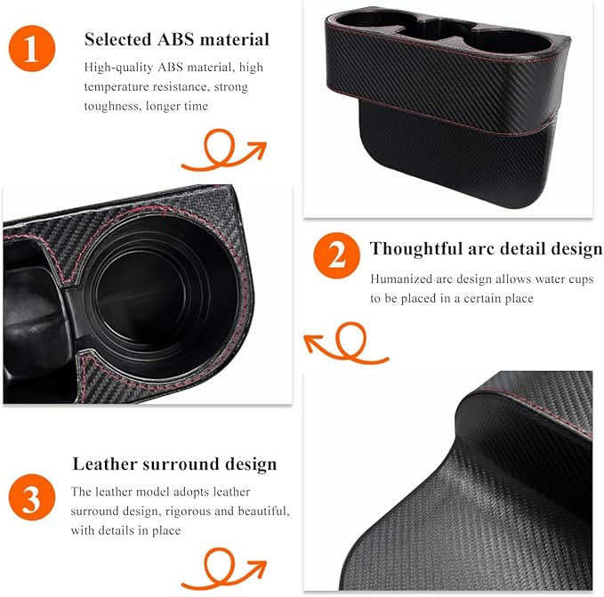 Car Cup Holder Gap Filler Organizer, Multifunctional Auto Front Console Gap Filler with Cup Holder, Leather Extra Cup Holder Storage Box for Car Truck SUV, Car Accessories (Carbon Fiber)