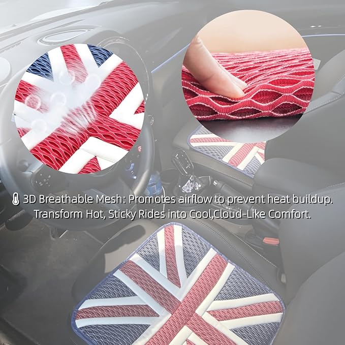 Universal British Flag Car Seat Cushion for MINI Cooper Compatible w/Clubman Countryman Cooper S J01 J05 U25 R/F Series Cooling Pad & Memory Foam (Grey)