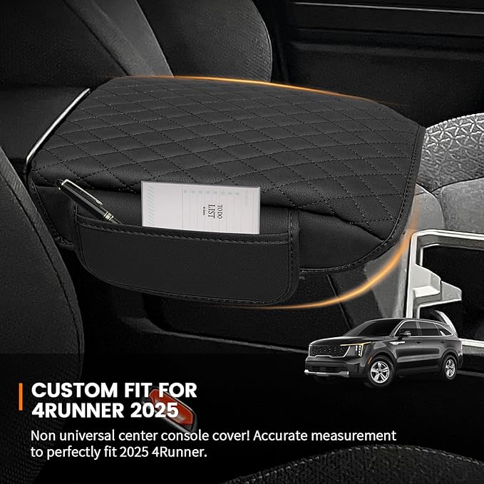 Custom for Center Console Cover 2025 2026 Toyota 4runner Armrest Cover Accessories PU Leather Armrest Seat Box Cover Protector with Pockets Storage Bag