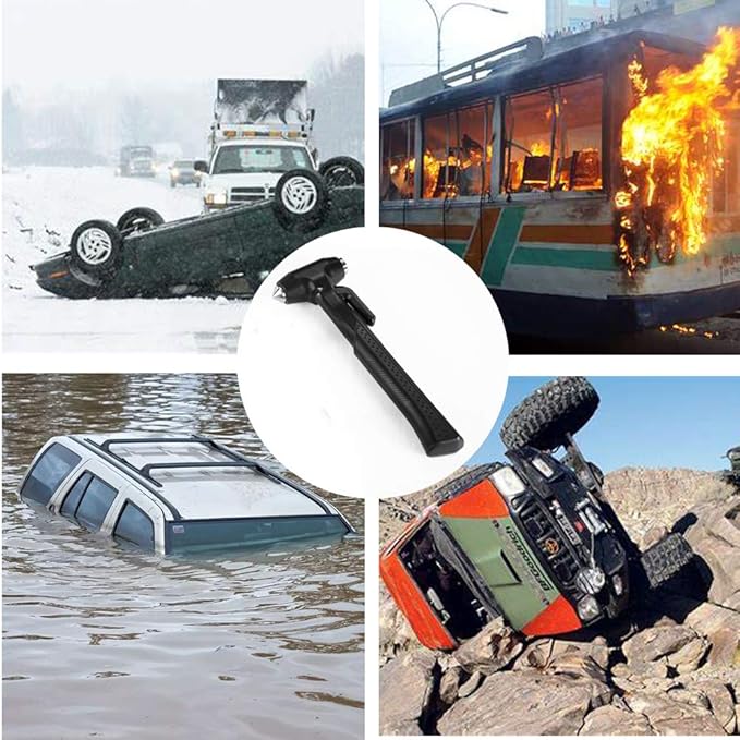 MOTORBUDDY 2-Pack Car Safety Hammer, 3-in-1 Auto Emergency Escape Hammer with Window Breaker and Seat Belt Cutter, Striking Black Emergency Escape Tool for Car Accidents