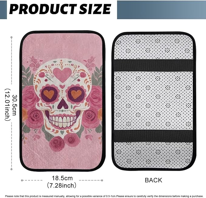 Bulopur Valentine's Day Skeleton Rose Center Console Cover Easy to Install Car Armrest Cushion Flannel Protector Protect from Pet Claws Thickened Universal Fit for Vehicles,Cars,Suvs,Vans,Sedans