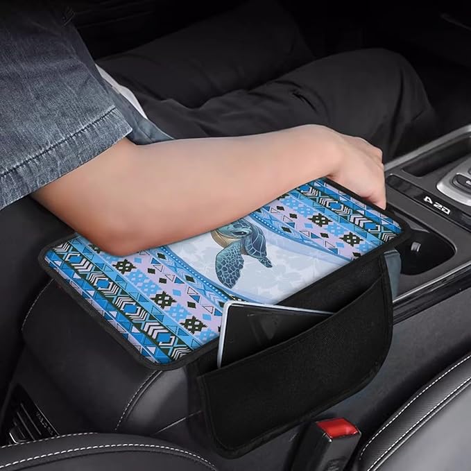 Dreaweet Aztec Car Armrest Cover with Pockets Tribal Turtle Car Accessories Armrest Seat Box Cover Protector Soft Comfortable Car Armrest Box Pad Universal Fit Most Vehicles