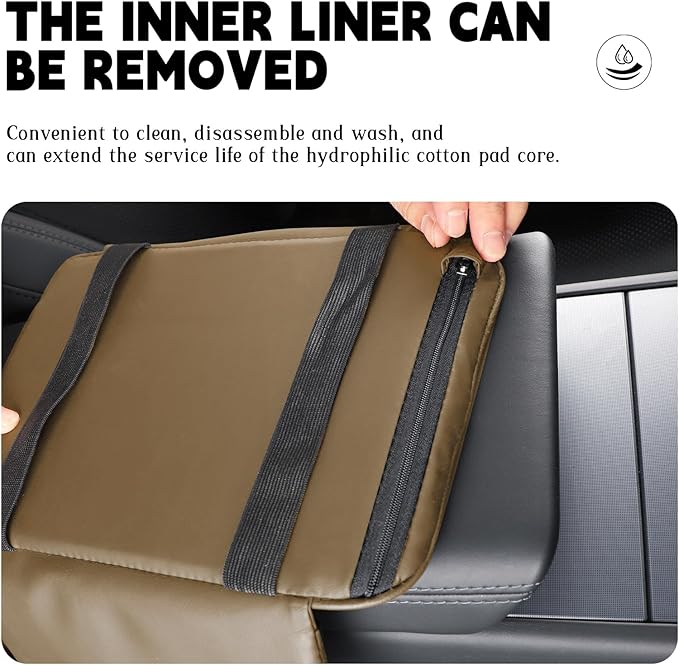 Car Armrest Cover Pad - Nappa Leather Car Center Console Cover with Breathable Holes, Non-Slip Auto Arm Rest Cushion, Universal Car Interior Accessories Fit forTesla Model Y Most Cars (Light Brown)