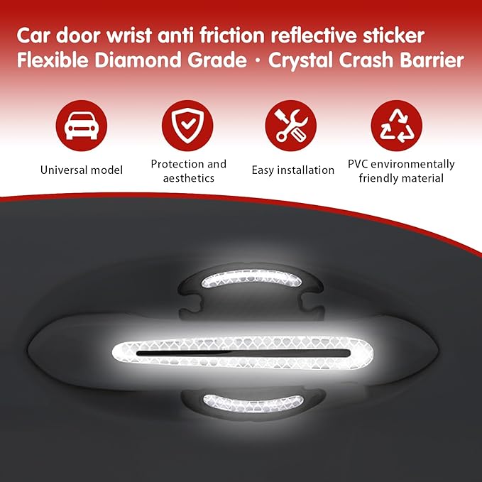 ijuicy 4 Set Reflective Car Door Handle Bowl Sticker, Carbon Fiber Car Door Handle Scratch Protector Cover (White)