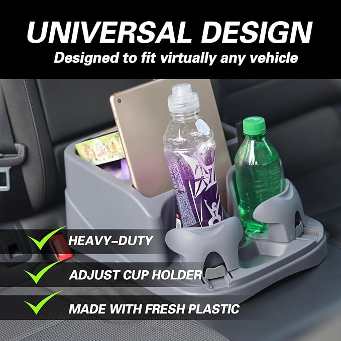 LoyaGour Center Console Organizer,Automotive Consoles Organizers and Storage with 2 Adjustable Cup Holders,Back Bench and Front Seat or Floor Middle Console Universal for Car Truck RV Van SUV (Grey)