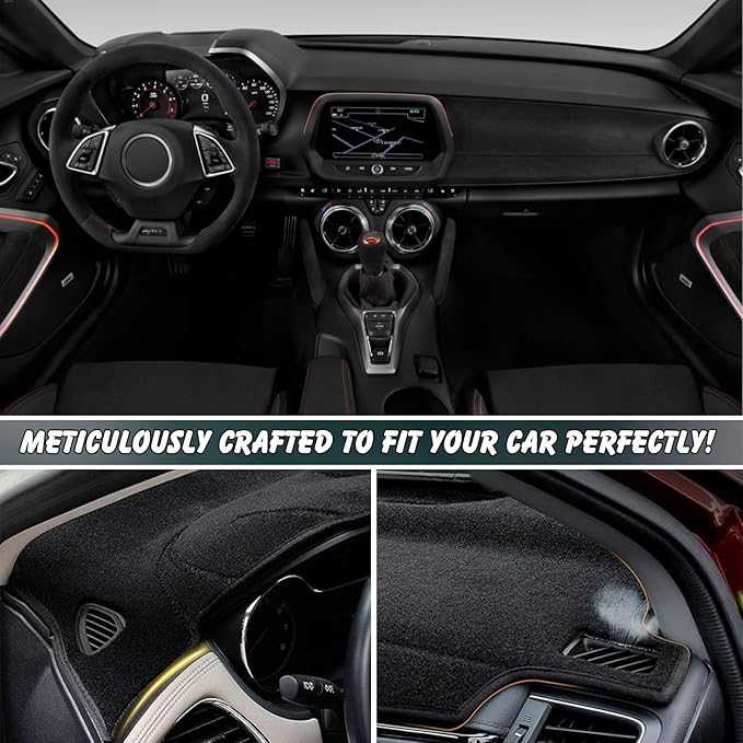 Non-Slip Dash Cover Dashboard Cover Mat Custom Fit Center Console Cover Sunshield Protector Pad Compatible with Chevy Chevrolet Camaro RS 2016 2017 2018-2024 Accessories Pad (Black Trim)