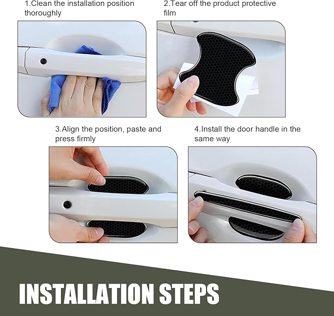 8 PCS Car Door Handle Protector, Reflective Door Handle Bowl Stickers, Anti-Bumping & Anti-Scratch Doors Handles Paint Protective Film, Universal for Most Cars SUVs Trucks (Black)