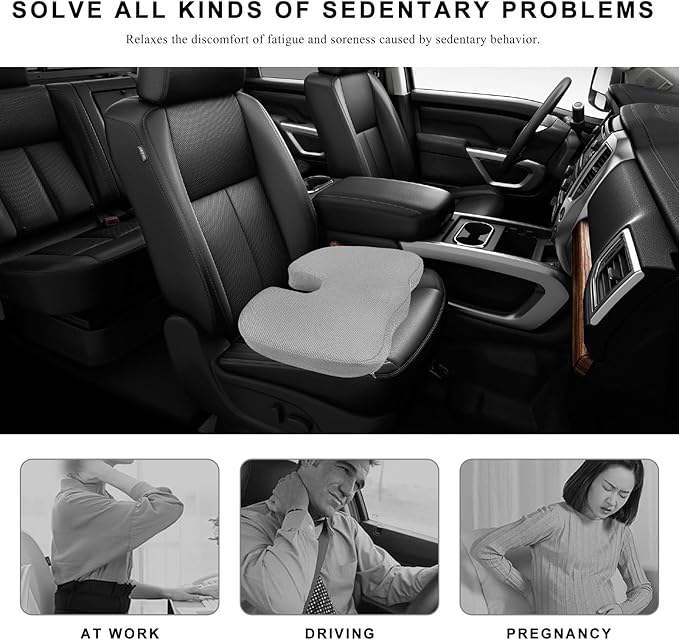 Car Seat Cushion, Memory Foam Cushion for Tailbone Pain & Sciatica Relief, Ergonomic Seat Cushion Comfortable Chair Relief Pillow for Car Office Wheelchair, car Accessories (Gray, Mesh)