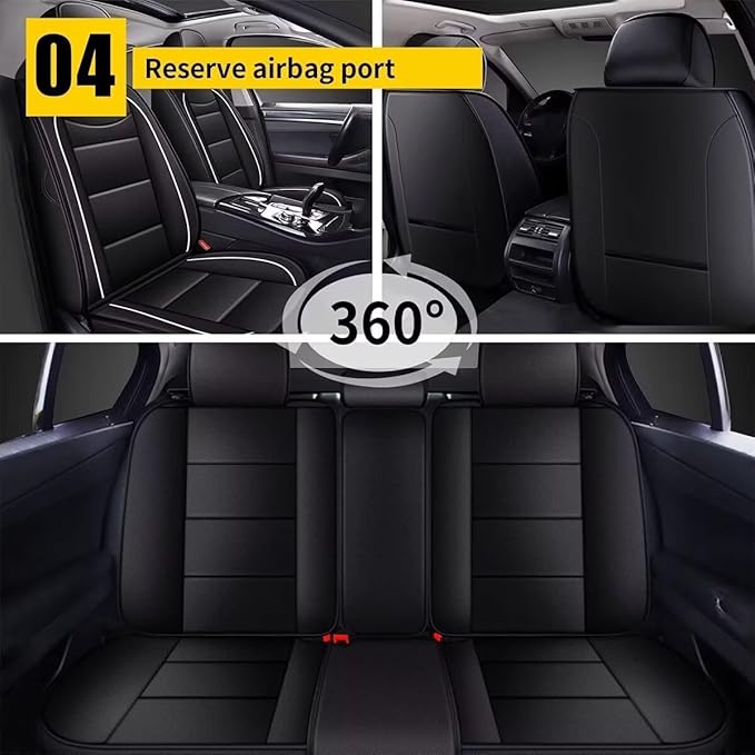 YORKNEIC Full Set Seat Covers Fit for Volvo S60 2001-2019 Leather Seat Protector 5-Seat Airbag Compatible Automotive car seat Covers for Volvo S60 Comfortable Breathable Black