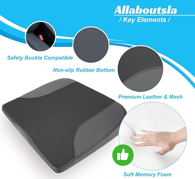 Car Seat Cushion, Car Seat Cushions for Driving with Comfort Memory Foam - Sciatica & Back Pain Relief, Suitable for Car, Truck, Office Chair (Black)