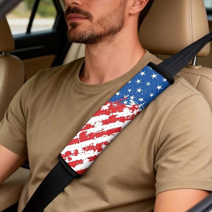 Qeluxign Car Seat Covers 2 Front Seats Splatter American Flag Universal Fit Center Console Protector Auto Seat Belt Cover Against Stains, Spills, Dust Car Interior Accessories 5 Piece Set