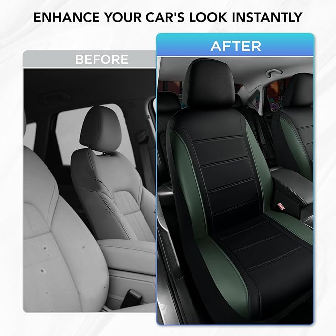 Road Comforts Leather Seat Covers, Breathable Car Seat Covers Full Set for Men,Airbag Compatible, Automotive Seat Covers Set Universal Fit Most Cars,Vans,Truck,SUV