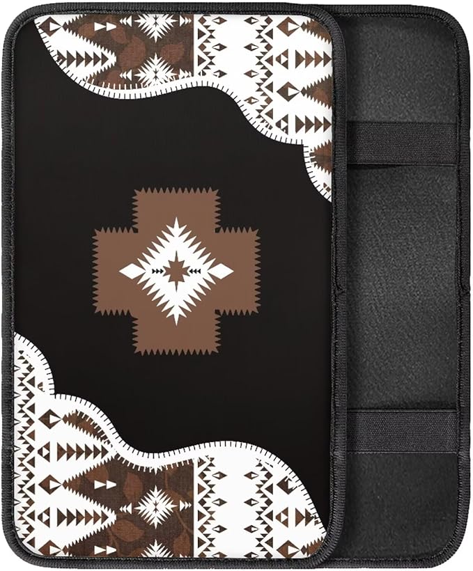 Center Console Cover for Women Men Southwestern Car Accessories Armrest Cover Center Seat Box Pad, Tribal Aztec