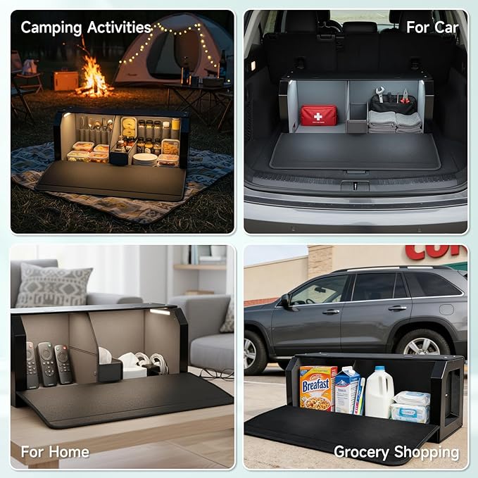 CarCrate Trunk Organizer SUV with Light, Trunk Storage Box with Light, Trunk Organizer with Magnetic Lid & Sturdy Handle, Waterproof Car Storage Powered by 4 AA Batteries(Batteries Not Included)