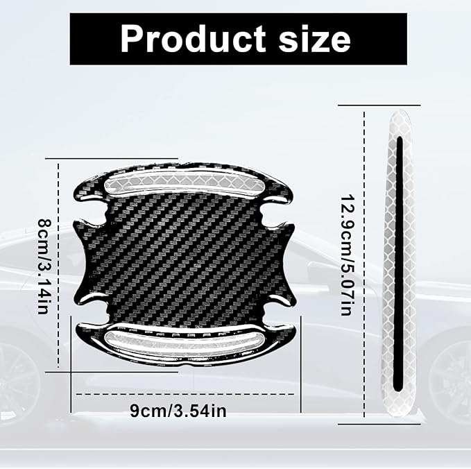 8Pcs 3D Door Handle Cup Protector, Reflective Stripe Stickers, Anti-Scratch Universal Protector, Suitable for Cars, Trucks, SUVs (White)