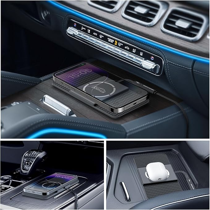 Magnetic Wireless Car Charger Charging pad,POLMXS 15W Fast Wireless Phone Charger car Cell Phone coldless Charging mat Compatible with iphone12/13/14/15 Series airpod (C11L)
