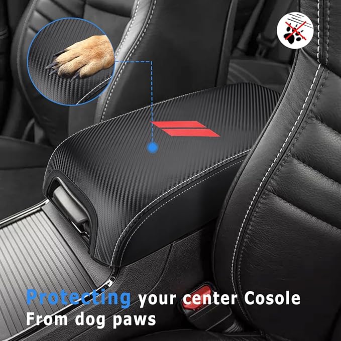 INTGET Center Console Cover for Dodge Charger Accessories 2011-2020 2021 2022 2023 for Chrysler 300 2015-2022 Leather Armrest Cover Console Lid Protector Cushion Pad(Carbon Fiber Texture, Leather)