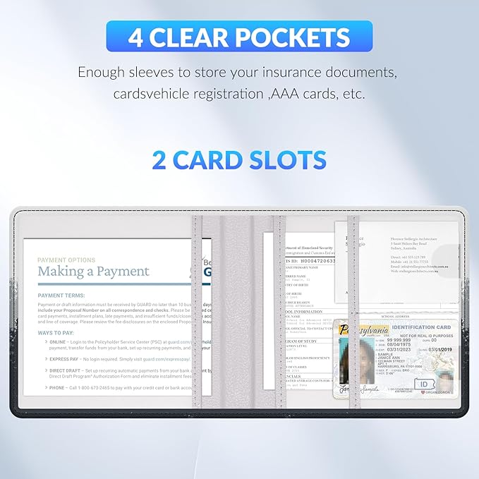 Pisypox Car Registration and Insurance Card Holder，Vehicle Glove Box Car Organizer，Accessories Case for Storing Driving Licences, Cards, Documents
