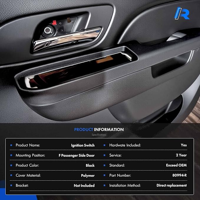 80994 Front Right Passenger Side Armrest Repair Kit Fit for Chevy Silverado Suburban Tahoe Avalanche For GMC Sierra Yukon 2010-2014 Door Panel with Release Handle Above Armrest - Black - GM# 84127325