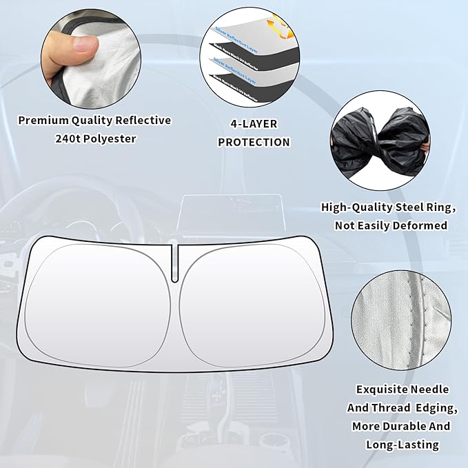 Thickened 2-Layer Front Windshield Sun Shade Compatible for Toyota Land Crusier 250 2024-present LC250, Foldable Custom Fit Sunshade Blocks 99% Heat, Keeps Car Interior Cool (for LC250 2024-present)
