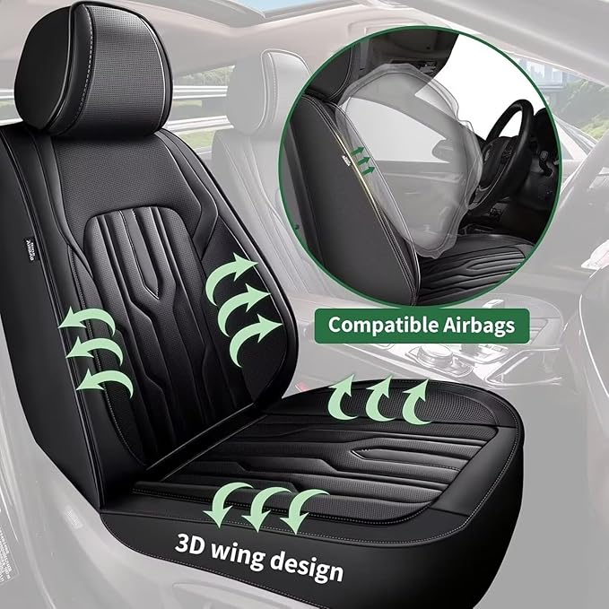 YORKNEIC Fit for Hyundai Sonata Seat Covers 2007-2025: Leather Waterproof Car Seat Covers Anti-Slip Protector Full Set (2 Row 5 Seats, Black)