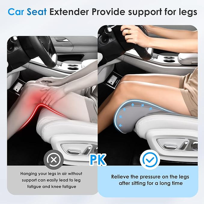 FLORICH Car Seat Extender Leg Support Cushion for Driver Seats Office Chair, Leather Widened seat Cushion for Long Drivers Universal Car Seat Cushion Legs Rest Pads-Beige Grey