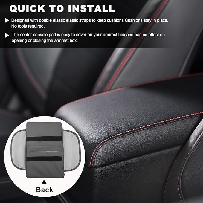 Car Center Console Cover, 12.6"×8.7" Waterproof Leather Auto Armrest Box Protector Elbow Pillow with Storage Pocket, Comfortable Memory Foam Arm Rest Box Cushion Pad, Car Accessories (Gray)