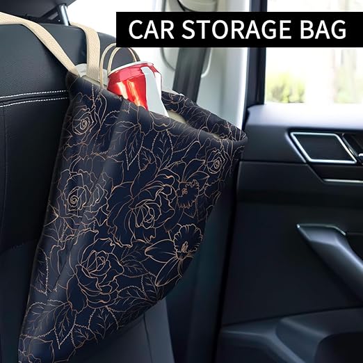 ABUIFDK Car Trash Can, Cute Car Trash Bag, Hanging Car Organizer and Storage Bag, Trash Bin for Car Accessories, Vehicle, Travelling, Camping Luxury Blue Rose