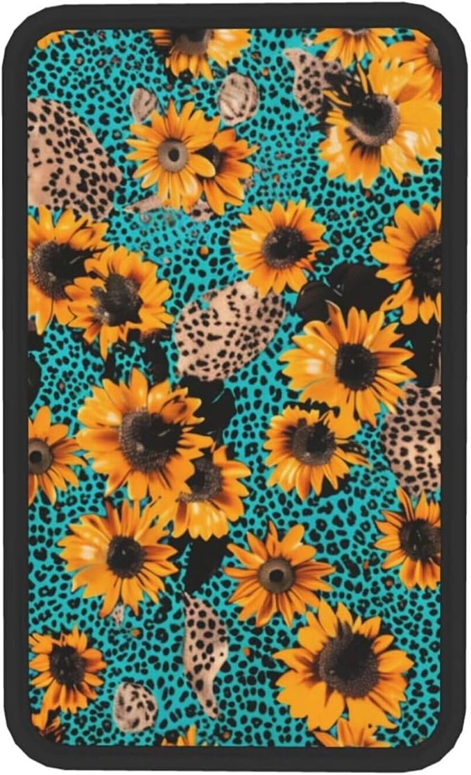 Center Console Cover Sunflower Flower Armrest Lid Cushion Pad Blue Leopard Arm Rest Cover Girly Car Accessories