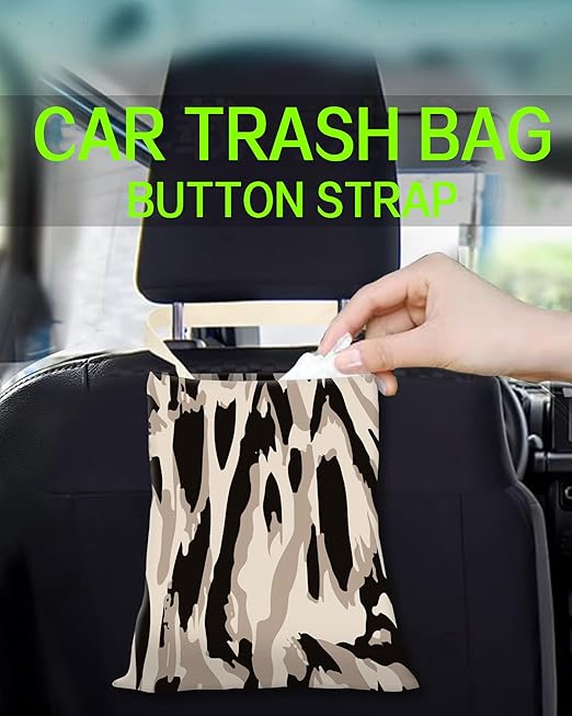 ANKVRP Car Trash Can, Durable Hanging Car Trash Garbage Bag, Cute Automotive Garbage Cans Organizer, Black White Zebra Print