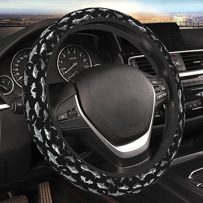 Camoflage Shark Patterns Car Steering Wheel Cover, 15 Inch Steering Wheel Cover Stylish Decor for Most Cars