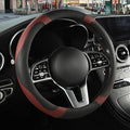 Binsheo Microfiber Leather Steering Wheel Cover Large Size for Ford F150 F250 F350 RAM 4Runner Tacoma Tundra Sequoia Model S Model X, Breathable, Anti Slip, 15.5 inch to 16 inch, Black with Burgundy