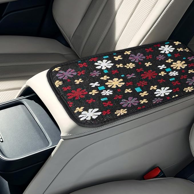 Flower Car Center Console Covers, Cute Breathable Scratch & Wear Resistant Vehicle Armrest Cushion Pad, Stylish Automotive Interior Middle Console Protector, Universal Fit