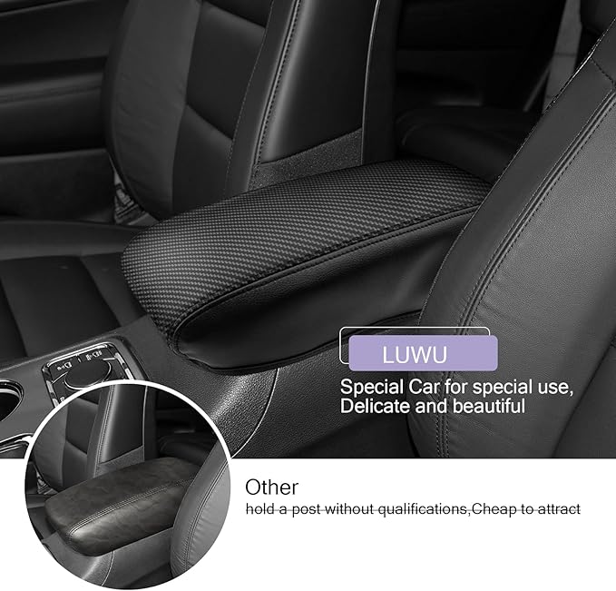 LUWU Grand Cherokee Center Console Cover Compatible with 2011-2021 Jeep Grand Cherokee Accessories Grand Cherokee WK2 Armrest Console Cover Armrest Cover Center Console Pad Soft Leather Black