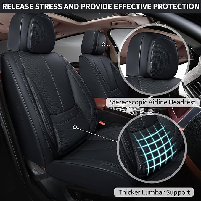 truckerset Car Seat Covers, Leather Seat Covers for Cars Full Set, Waterproof and Breathable Suitable for Most SUV/Truck/Sedan/Automotive 2 Pack (Black)