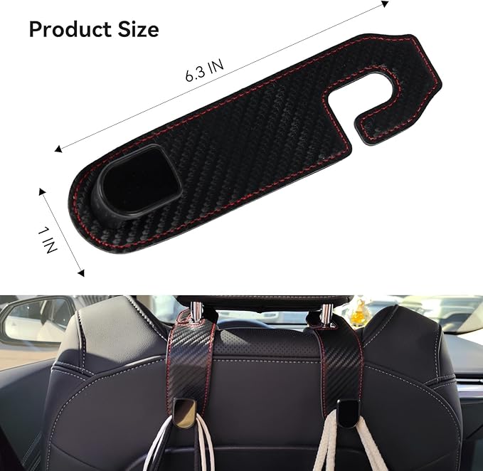 Gluebar Car Purse Hook, Car Seat Leather Hooks for Headrest, Hanger Storage Organizer for Purse and Bags,Multifunctional Car Seat Backrest Storage Accessories(Carbon Fiber-2 Pack