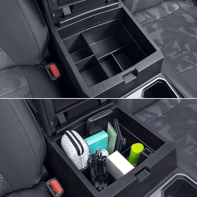 FUJIYOUPIN Center Console Divider Organizer for 2024 2025 Toyota Tacoma 4th Gen Accessories Interior Secondary Storage Insert Armrest Hidden Secret Middle Console Storage Box Tray Coin Holder