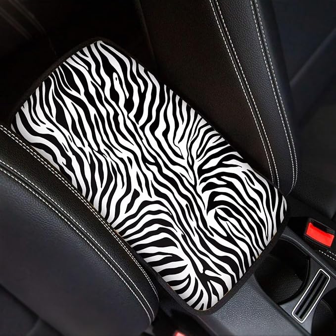 Mintutlipy Universal Car Center Console Cover Zebra Automotive Armrest Cushion Car Seat Storage Box Mat Wear Proof Durable