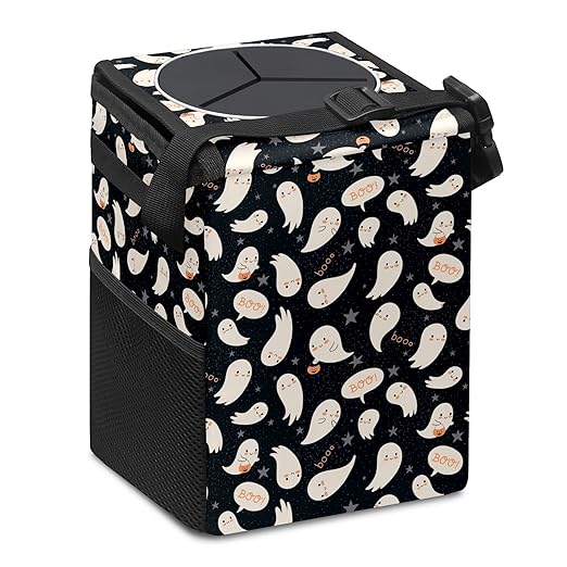 GVGHIDZ Car Trash Can – Multi-Purpose, Lightweight and Portable with Durable Water-Resistant Coating, No Installation Required, Practical and Ample Capacity, Variety of Colors Halloween Ghost Pumpkin