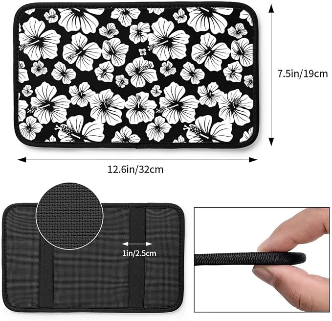 Hibiscus Flower Center Console Cover Aloha Tropical Armrest Covers Car Truck Interior Accessories Middle Console Covers Black Arm Rest Pads Fit for Most Cars Sedans Vans