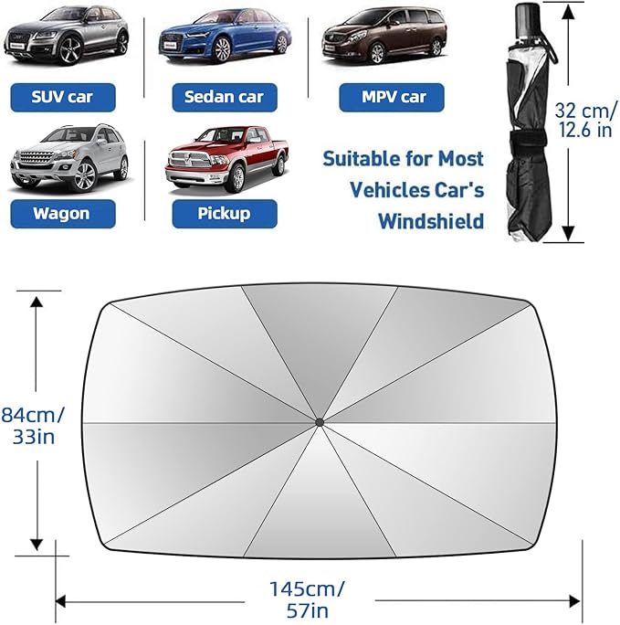 2025 Windshield Sun Shade Umbrella, Foldable Car Umbrella Sunshade with UV Block Car Front Window (Heat Insulation Protection) for Auto Windshield Covers Trucks Cars (Large)