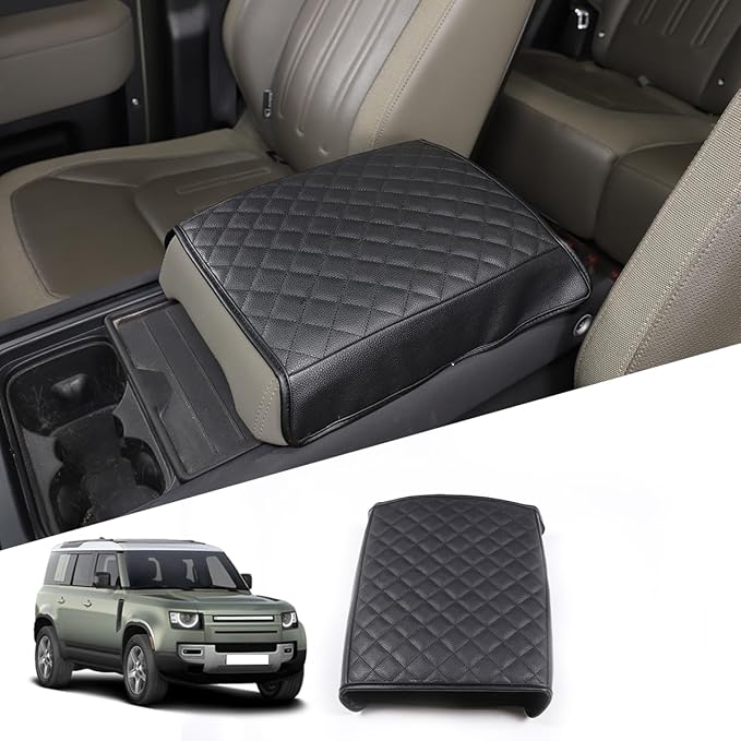 Car Center Console Pad for Land Rover Defender 90 110 130 2020-2025 Car Armrest Cover Leather Cushion Waterproof Auto Armrest Seat Box Protector Accessories (Black)