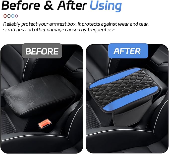 Car Center Console Cover for Acura MDX 2022 2023 2024, Memory Foam Arm Rest Cover Pad Comfortable Waterproof Armrest Cushion with 2 Storage Bags Universal Accessories,D/Blue
