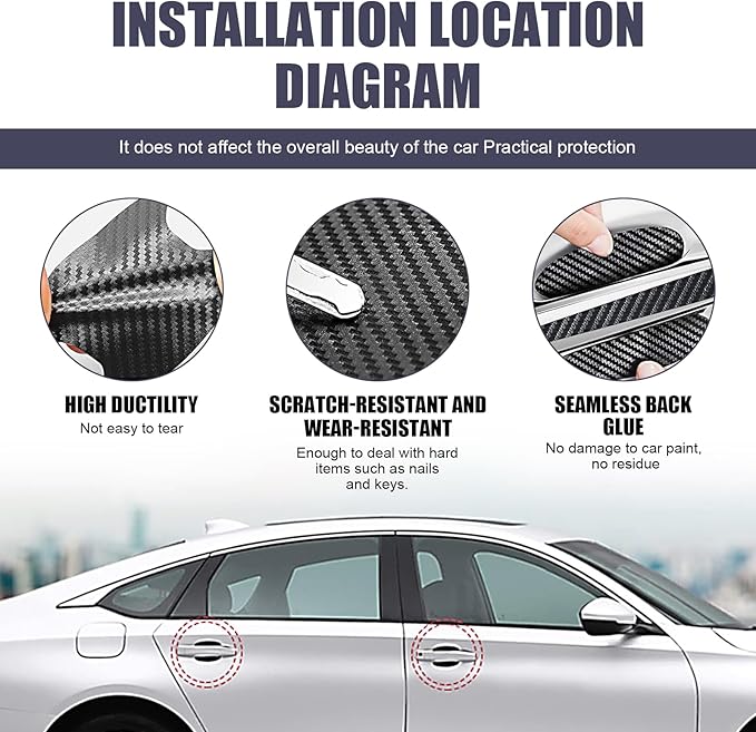 8 PCS Car Door Handle Scratch Protector, Carbon Fiber Anti-Scratch Car Door Bowl Handle Paint Scratch Protector, Universal Door Handle Protectors for Vehicles (Black)