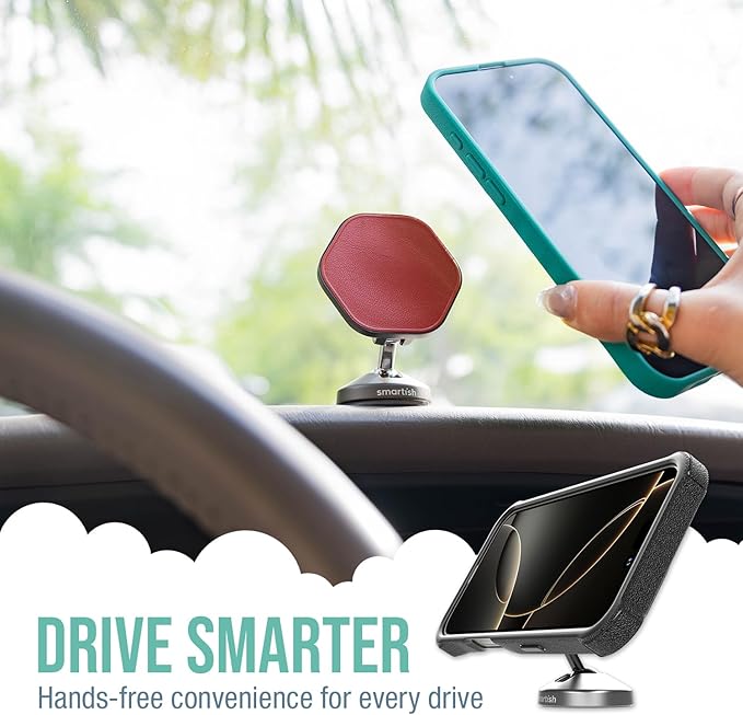 Smartish® MagSafe Mountaineer Car Mount - Compatible w/Apple iPhone 17/16/15/14/13 - Magnetic Stick on Adhesive Phone Holder - Extra Strength Magnet for Apple Accessories - Chili Crisp