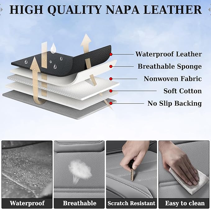 Coverado Car Seat Covers Full Set, Seat Covers for Cars, Car Seat Cover, Car Seat Protector Waterproof, Leather Car Seat Cushion, Universal Car Interior Covers Seat Protectors for Most Cars Gray