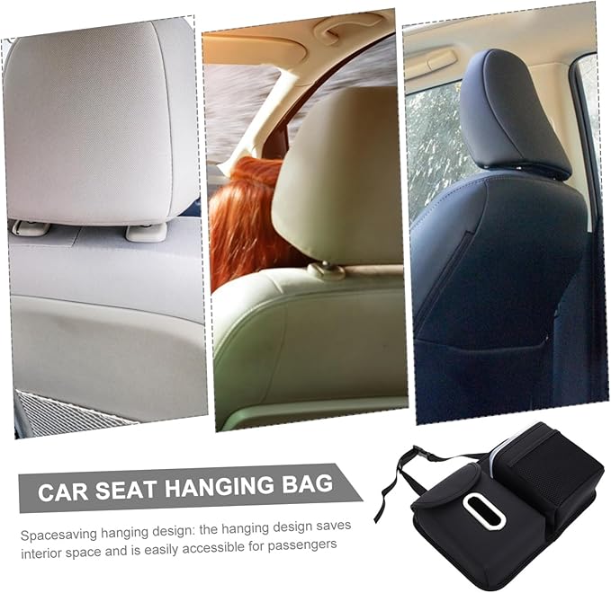 Mikinona Vehicle Backseat Organizer Tissue Box Holder and Cup Holders Multifunctional Car Storage Bag for Back Seat Space-saving Design Construction