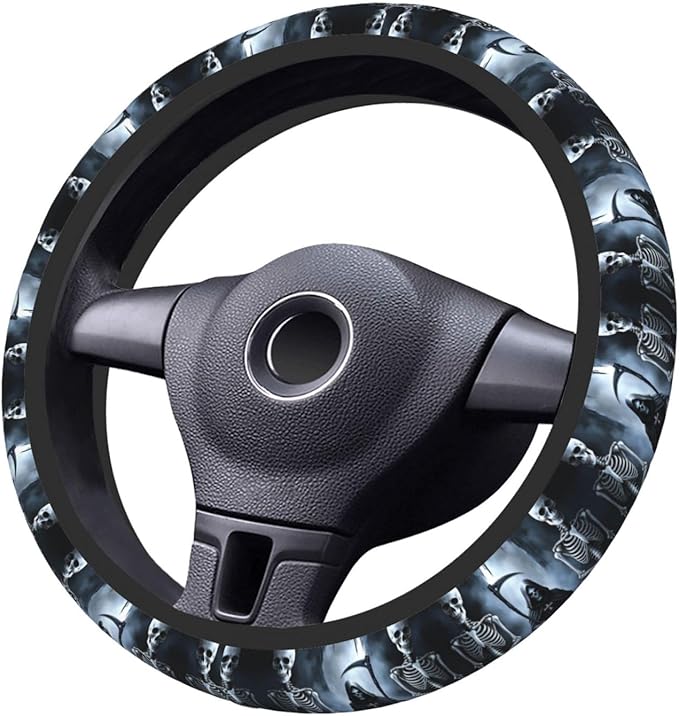 Scary Skulls Car Steering Wheel Cover, 15 Inch Steering Wheel Cover Stylish Decor for Most Cars