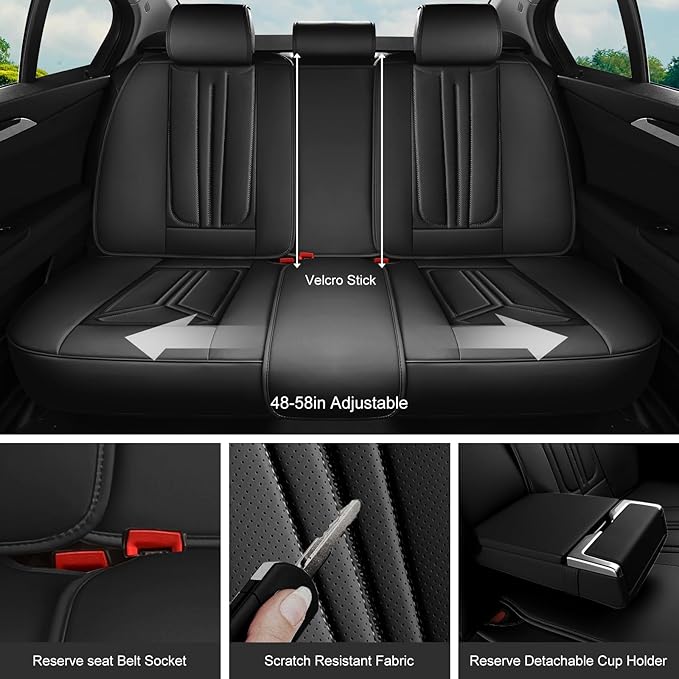 SCDOOCA Car Seat Covers Full Set Black, Luxury Leather Car Seat Covers, Waterproof and Breathable Seat Covers, Universal Car Seat Protector Fit for Cars, Trucks, SUVs, Pick-ups (Full Set)